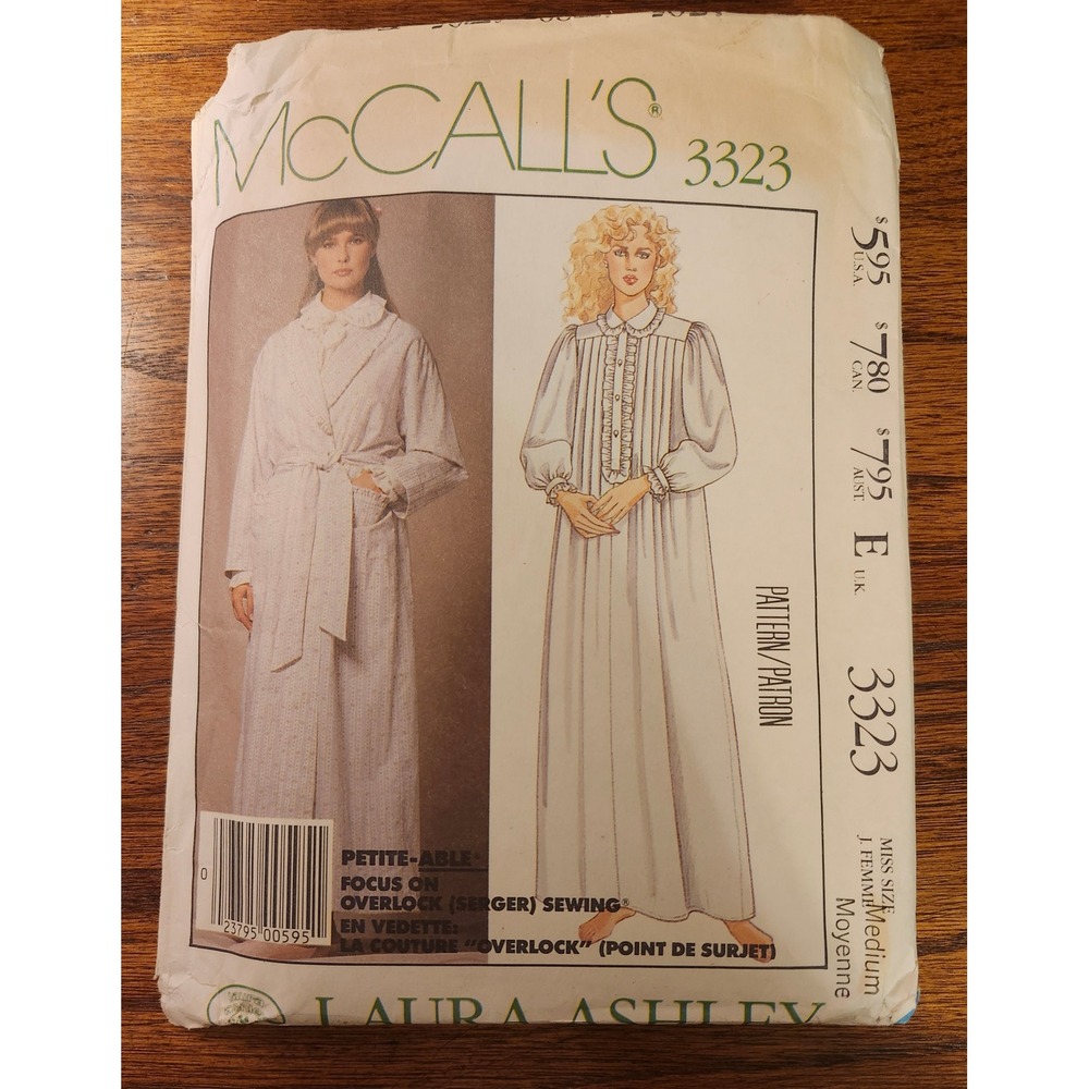 Vintage McCalls 3323 Laura Ashley Robe and Nightgown Sewing Pattern Size Medium